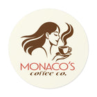 Monaco's Coffee Co. Logo Round Vinyl Sticker — Retro Café Branding Sticker