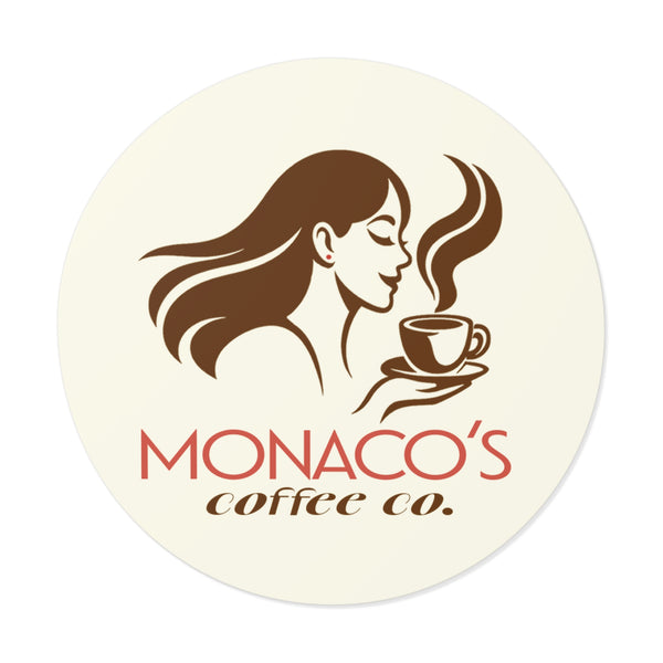Monaco's Coffee Co. Logo Round Vinyl Sticker — Retro Café Branding Sticker