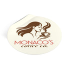 Monaco's Coffee Co. Logo Round Vinyl Sticker — Retro Café Branding Sticker
